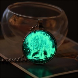 Merchandise for Fans, Pendant Necklace, Silver Indian Jewellery Colour: Silver motif: Wolf glow-in-the-dark, fluorescent in green., Base Metal