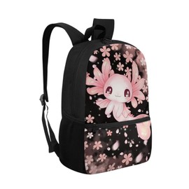Showudesigns Cherry Blossom Axolotl Backpack for Girls 7-8 9-10 10-15 Kids Backpacks Secondary Primary School Bag Teen Book Bags With Shoulder Strap Children Daypack 17inch Travel Rucksack