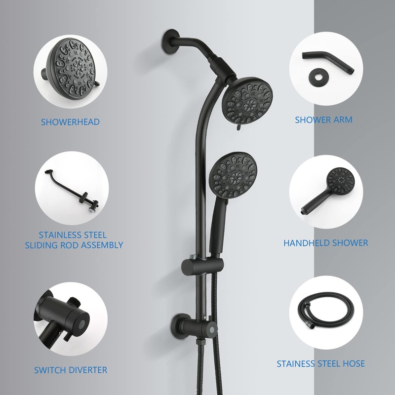 UCLIMAA High Pressure 48-Settings Shower Head with Handheld Shower,Drill-Free 3-Way
