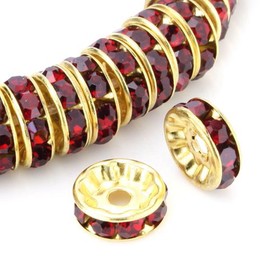 100 abalorio sueltas de diamantes de imitación de grado A de 6 mm de Adabele (rojo siam), chapado en oro amarillo de 18 quilates para manualidades, joyería CF7-605