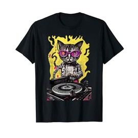 Vintage Music Cat DJ Turntables Cool Style T-Shirt