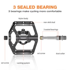 CXWXC Bicycle Pedals, MTB Click Pedals with 3 Bearings, Aluminium, 9/16 Inch Bicycle Pedals for Road Bike and Mountain Bike
