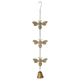 MIDWEST-CBK Patina Golden Bees with Bell Wind Chime 25 Inches Metal
