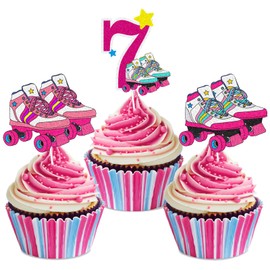 Happy 7th Birthday Roller Skating Cupcake Toppers