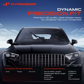 A-Premium Pack of 2 Windshield Wiper Blades with Wear Indicator & Towel - Compatible with Honda Prologue 2024-26" and 20", TLP Connector, Left and Right
