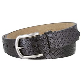 WYOMING Men's Diamond Pattern Leather Belt Antique Silver Buckle 1 3/8" Wide (32, Black)