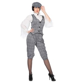 WILBERS & WILBERS 20s Women's Glencheck Suit Knickerbocker Black and White Vest Flat Cap, gray