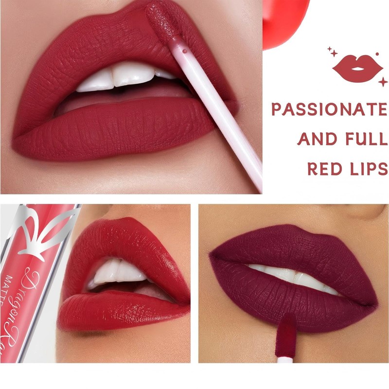 MooGlamor 6 Pcs Matte Liquid Lipstick Set Red Lip Gloss