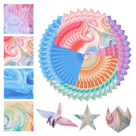 Pack of 400 Coloured Papers, 9.5 cm x 9.5 cm Origami Paper Double-Sided, Four Designs Origami Paper Set, Square Craft Paper, Colourful, Origami Paper for DIY School, Craft Projects, Painting