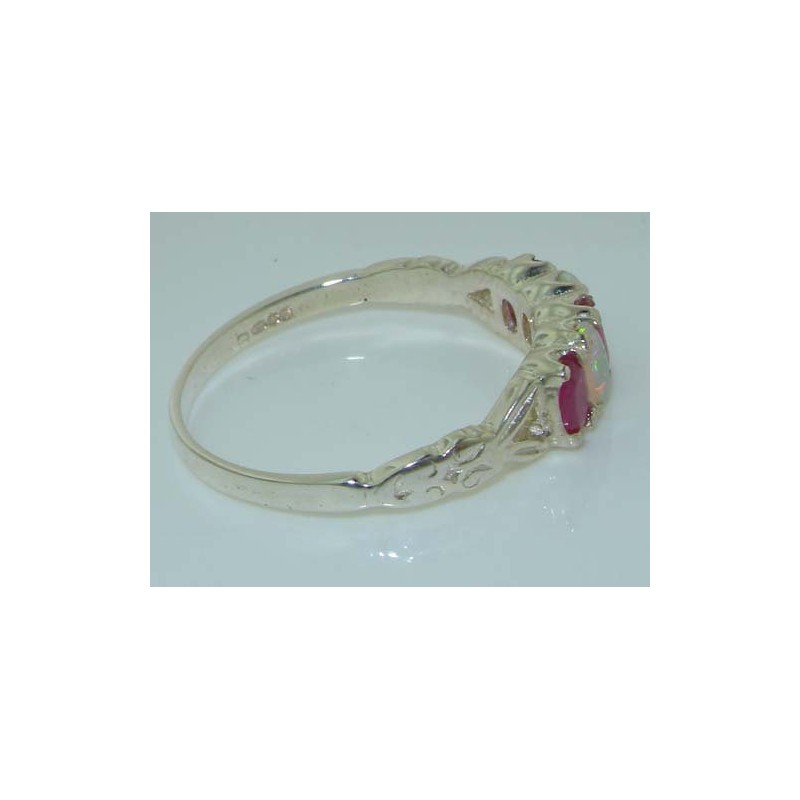 LetsBuyGold 925 Sterling Silver Natural Ruby and Opal Womens Eternity