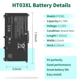 HT03XL L11119-855 Laptop Battery for HP Pavilion 14-CE 14-CF 14-DF 15-CS 15-DA 15-DB 15-DW 17-by 17-CA Series 15-CS0053CL 15-DW0033NR 15-DA0014DX L11421-542 L11421-2C2 HSTNN-UB7J HSTNN-DB8R HT03041XL