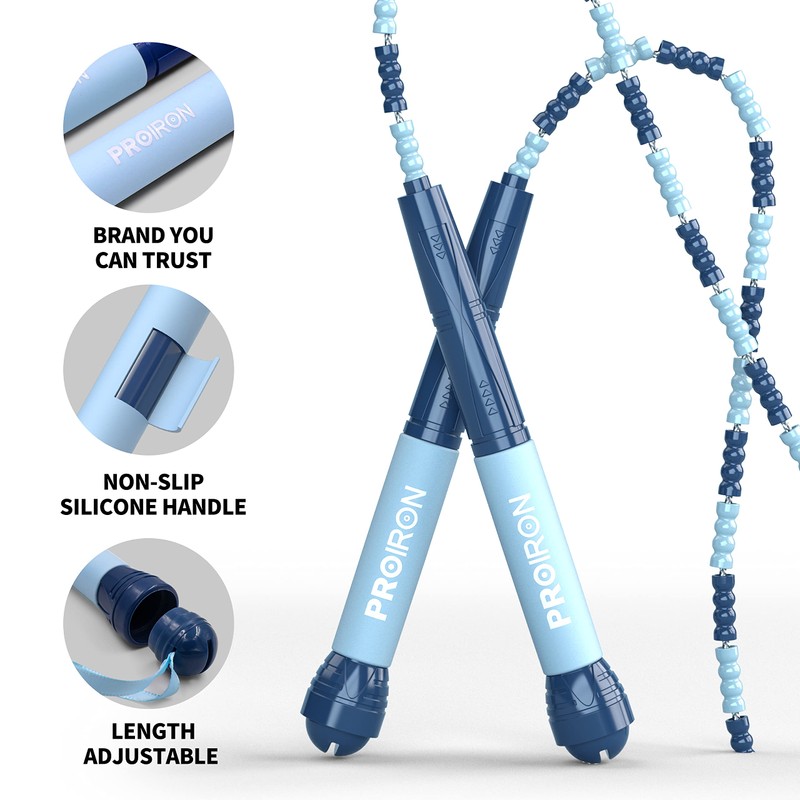 PROIRON Soft Beaded Skipping Rope,tangle free,jump rope for kids,2.8M adjustable