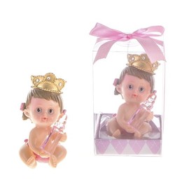 Lunaura Baby Keepsake - Set of 12 Girl Baby Wearing Crown Holding Baby Bottle Favors - Pink