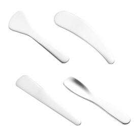 4pcs mini metal facial mask cream spoon mini stirring spatula arc spoon eye cream stick beauty kit facial care, used for mixing sampling lotion moisturizing accessories, reusable skin care spoon
