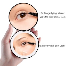 Milishow Compact Mirror with LED Light,1x/10x Magnifying Rechargeable Mirror,3.5in, Dimmable Travel Mirror for Purse,Pocket,Handheld 2-Sided Makeup Mirror