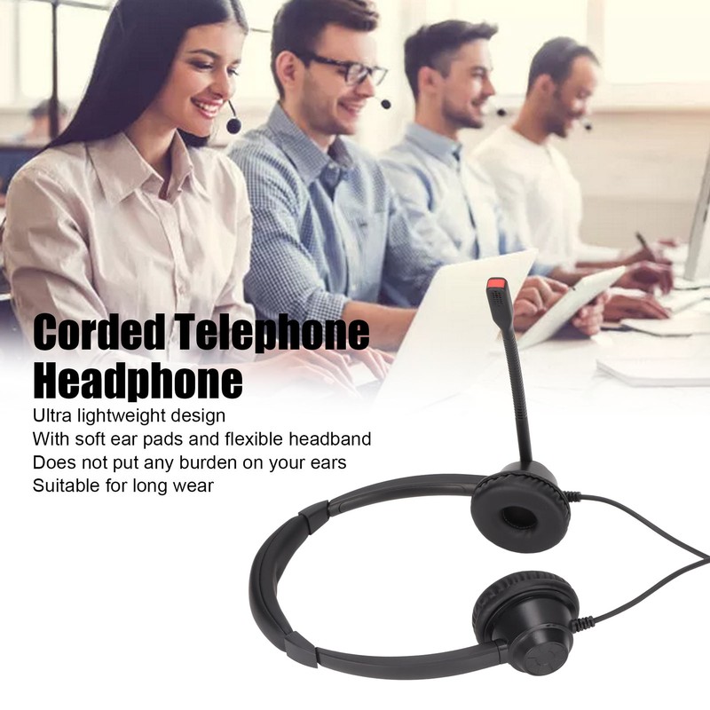 RJ9 Headset Noise Cancelling Mute Function Corded Business Headphone with