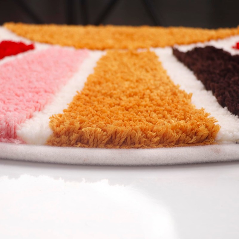 Boho Half Circle Bath Rug, Retro Sun Bathroom Rug Non