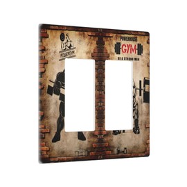 Vintage Gym Retro Brick Dumbbell Muscular Man Double Rocker Wall Plates 2 Gang Light Switch Cover Decorative GFCI Electrical Switchplate Dimmer for Bedroom Boyroom Bathroom Decor