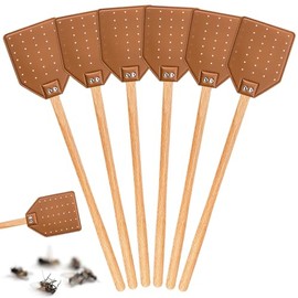 Sotiff 6 Pack Leather Fly Swatters for Indoors & Outdoor, Heavy Duty Flyswatter with Wood Handle 19.7" Long Handle Fly Swatter with Hanging Rope Rustic Style Washable for Flies Mosquitoes Bees(Brown)