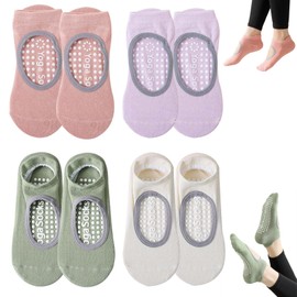 KASESSS 4 Pairs Pilates Socks, Non Slip Yoga Socks, Breathable Grip Socks Pilates, Barre Socks for Women Girls, Grippy Socks Perfect for Yoga, Ballet, Fitness, Gym, Dance, Home Workout, One Size