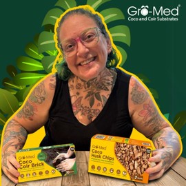 Gro-Med Coco Husk Chips 2s Brick Expands upto 14 Quarts Coconut Coir Chip 2.2lb, Best Mulching Medium for Plants - Gardening, Potting Soil Mix, Orchid Bark Alternative-OMRI Listed, Low EC, Balanced pH