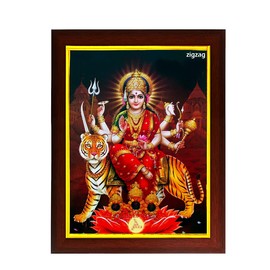 zig zag Durga Maa Sherawali Photo Frame For wall / Table / Pooja room Size Medium ( 13.5x9.5 inches, Acrylic Glass)