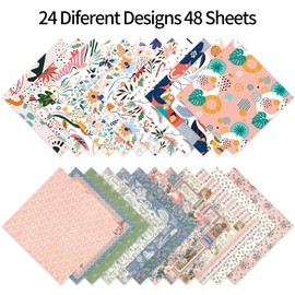 Single Sided Scrapbooking Paper Pad 6”x6” 48 Sheets Decorative Scrapbook Paper Pack Journaling Paper Supplies Patterned Cardstock for Craft Gift Wrapping Photo Album Flower Bird Garden Plants
