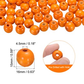 sourcing map 200 Pcs Large Hole Wooden Beads, 15 x 16mm Unfinished Natural Round Wood Spacer Beads Hair Braid Barrel Bead for DIY Crafts Hair Macrame Jewelry Making, Orange
