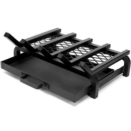 IGOHEALS Fireplace Grate 17 Inch- Wood Stove Fireplace Log Grates Set with Ember & Ash Trays Pan, Heavy Duty Wrought Cast Iron Rack Holder Pit for Indoor Outdoor Chimney Hearth