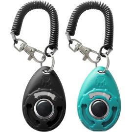 HoAoOo Pet - Dog Training Clicker with Wrist Strap - (Black + Blue)