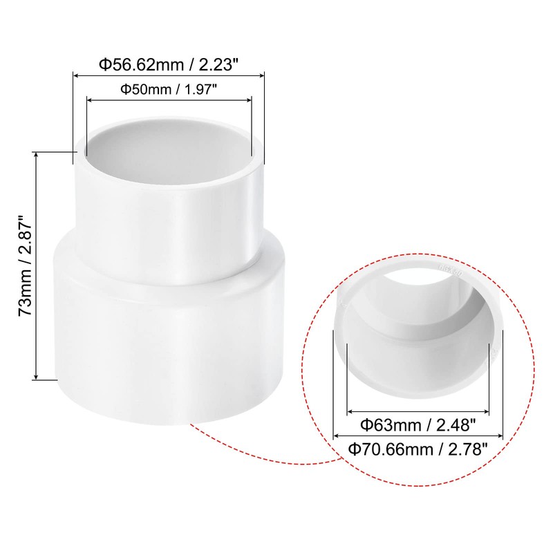 PATIKIL PVC Reducer Pipe Fitting 63mm to 50mm ID, Straight