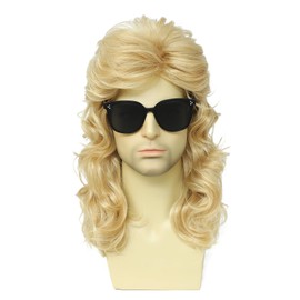 Auguyist Women's Long Curly Mullet Wig with Sunglasses, Brown (Lightest Blonde)
