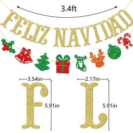 Feliz Navidad Banner, Sign, Navidad, Mexican Christmas, Southwest Christmas, Spanish Christmas Garland, Holiday Banner, Christmas Decor (Gold)