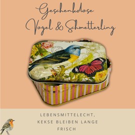 Nostalgia Gift Tin with Love Design Rectangular Small Mini Tin with Bird and Butterfly Motif - 10.5 x 7.8 x 6.4 cm