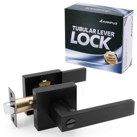 ANNFUZ Privacy Door Handle Without Key,Square Interior Door Lever with Emergency Access, Reversible Keyless Doorknob for Right & Left Side,for Bathrooms and Bedrooms,Matte Black