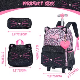 Meetbelify Rolling Backpack for Girls Backpack with Wheels for Elementary Student Kids School Bag with Lunch Box Pencil Case for Girls Ages 6-8 Years Old Purple