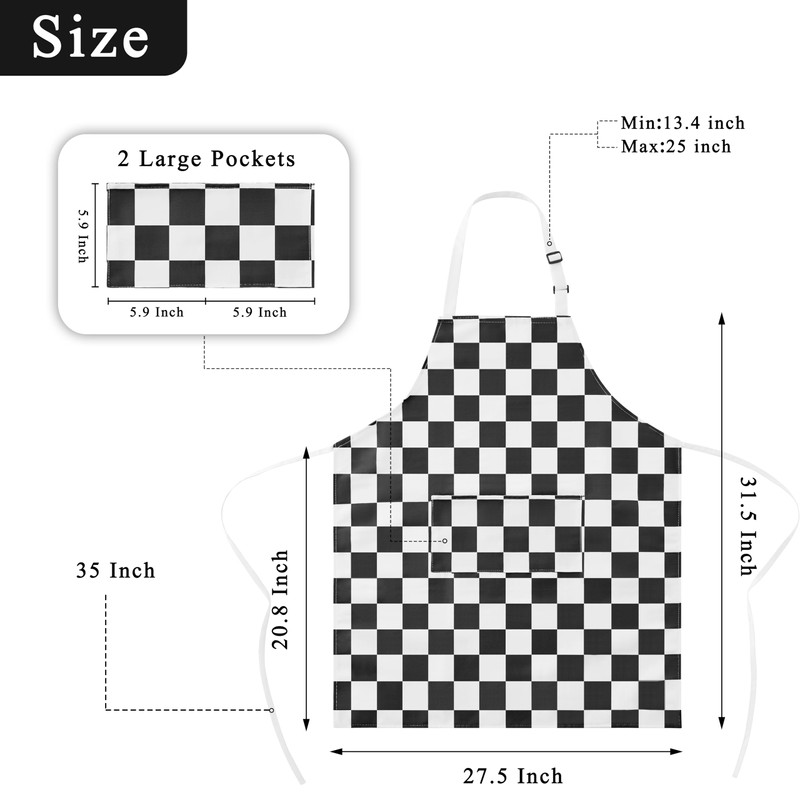 Ohocut 2 Pack Checkered Kitchen Apron, Black White Checkerboard Aprons