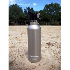 TOPOKO 25 OZ Double Wall Stainless Steel Water Bottle, Straw Lid with Handle, Vacuum Insulated, Sweat Proof, Leak Proof Travel Mug Sports Bottle, Keep Warm or Cold Up to 24 Hours. (Gray)