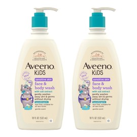 Aveeno Kids - Gel de baño facial y corporal para piel sensible con extracto de avena, elimina suavemente la suciedad y los gérmenes sin resecar, sin lágrimas, gel de baño hipoalergénico para niños, 18