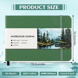40 Sheets Watercolor Journal 4x6in, 140 lb/300 GSM Watercolor Sketchbook Cold Press Watercolor Paper Watercolor Notebook for Art Painting, Drawing, Mixed Media