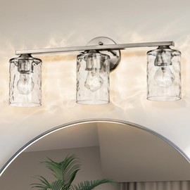 Edvivi 3-Light Bathroom Vanity Light Fixtures, Modern 21 in. Brushed Nickel with Hammered Clear Glass Shade Bathroom Lights Fixture, Indoor Wall Sconces Lighting for Mirror Bedroom Living Room Hallway