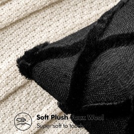 MIULEE MIULEE Decorative Throw Pillow Covers Black 18x18 Inch Set of 2, Soft Plush Faux Wool Couch Cushion Covers Farmhouse Throw Pillows for Couch Bed Sofa Living Room