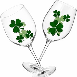 BANBERRY DESIGNS Shamrock Wine Glass - Set of 2 - Stemmed Irish Wine Glasses - Irish Cheer - St. Patrick's Day Accessories - 12 oz