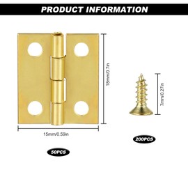 Mini Hinges Small Pack of 50 Hinges Foldable Small 15 x 18 mm Mini Cabinet Hinge with 200 Screws for Jewellery Wooden Box Crafts