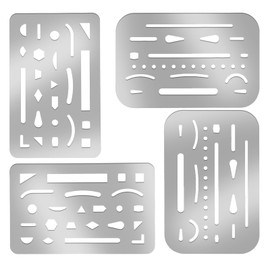 4 PCS Eraser Shield Stainless Steel Drawing Template Shield Drafting Tools Drawing Template Ersatile Metal Eraser Shields Tool for Mechanical Drawing Engineering Design