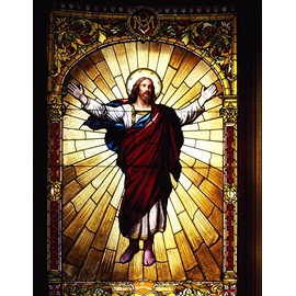 Gifts by Lulee, LLC Ascension into Heaven of Our Lord Jesus Christ Stained Glass Style Porcelain Tile Plaque Ready for Hanging Interior Exterior Available in Two Sizes (6 X 6)
