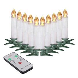 Houdlee LED Flameless Taper Candles with Remote Control and Removable Clips,Flickering 4 Inches Birthday Candles,Set of 10 Warm White Candle for Christmas, Chandelier, Mini Wedding Taper Candles