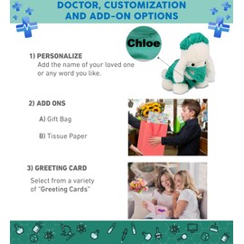 DolliBu White Poodle Dog Doctor Plush Toy - Super Soft Poodle Doctor Stuffed Animal Dress Up with Cute Scrub Uniform and Cap Outfit - Fluffy Doctor Toy Plush Gift - 8.5 Inches