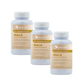 manako Maca Vegetarian Capsules, 3 x 120 Pieces, 66 g Tub (3 x 120 Capsules)