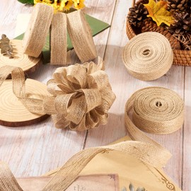 KISSITTY 50 Yards Burlap Jute Ribbon Tan Color Rustic Boho Ribbons Trims 25mm Wide Gift Wrapping Wreath Bow Making Craft Decorative Ribbon for Wedding Party Farmhouse Decor